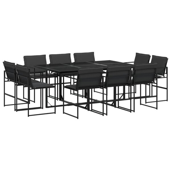 vidaXL Ensemble à manger de jardin avec coussins 11 Pièces noir textilène