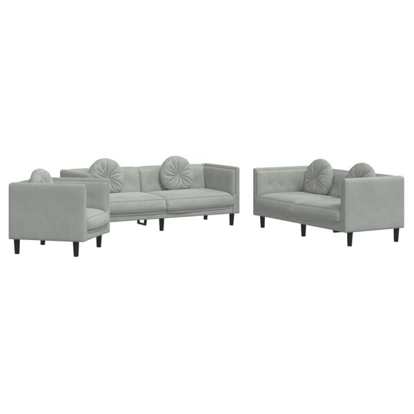 vidaXL Ensemble de canapés 3 Pièces avec coussins gris clair velours