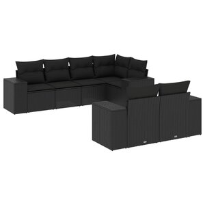 vidaXL Salon de jardin 7 Pièces avec coussins noir résine tressée