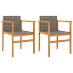 vidaXL Chaises de jardin lot de 2 gris résine tressée et bois massif