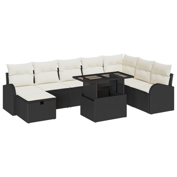 vidaXL Ensemble de Canapé de Jardin 9 Pièces avec Coussins Noir Rattan