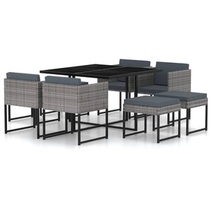 vidaXL Ensemble à manger de jardin coussins 9Pièces Résine tressée Gris