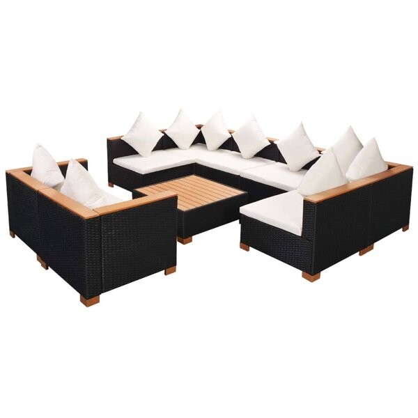 vidaXL Salon de jardin 9 Pièces avec coussins Résine tressée Noir