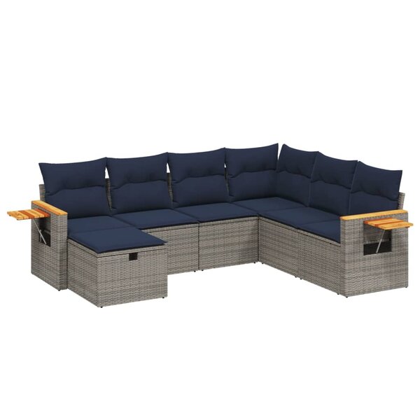 vidaXL Salon de jardin 7 Pièces avec coussins gris résine tressée