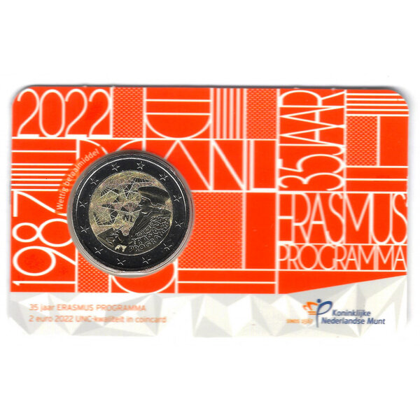 2 euros commémorative Pays-Bas 2022 - Erasmus en coincard BU.