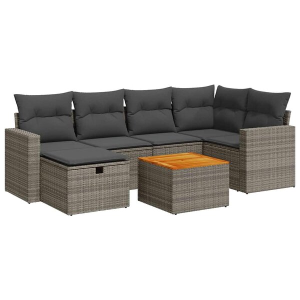 vidaXL Salon de jardin avec coussins 7 Pièces gris résine tressée