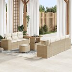 Ensemble de canapés de jardin vidaXL 10 pièces avec coussins Beige Poly Rattan Acacia
