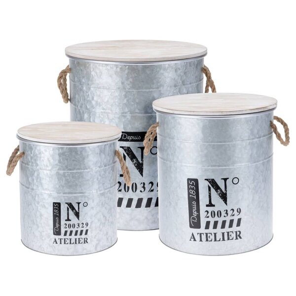 H&S Collection Ensemble de boîtes de rangement avec corde 3 Pièces Zinc