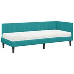 vidaXL Cadre de lit d'angle avec matelas 2 Pièces Turquoise Velours