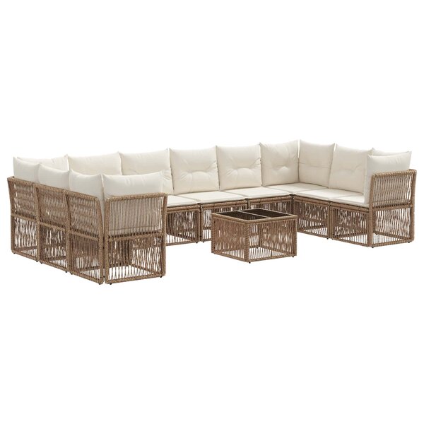 vidaXL Ensemble de canapé de jardin 11 Pièces Beige polyrotin