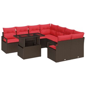 vidaXL Ensemble de canapé de jardin 9 Pièces Marron Poly rotin