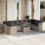vidaXL Salon de jardin 11 Pièces avec coussins gris clair résine tressée