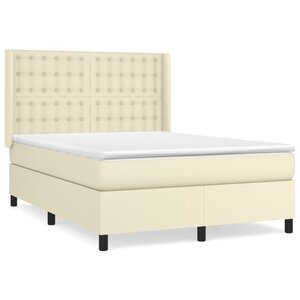 vidaXL Sommier à lattes de lit avec matelas Crème 140x190cm Similicuir