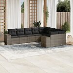 vidaXL Salon de jardin 9 Pièces avec coussins gris résine tressée