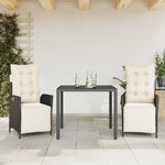vidaXL Ensemble à manger de jardin avec coussins 3 Pièces Noir