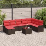 vidaXL Ensemble de canapé de jardin 9 Pièces Marron et rouge polyrotin