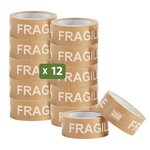 Pack and Move - Lot 12 rouleaux ruban adhésif kraft "Fragile" pour emballage et déménagement - 50 m - Qualité Premium
