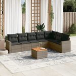 vidaXL Salon de jardin 8 Pièces avec coussins gris résine tressée
