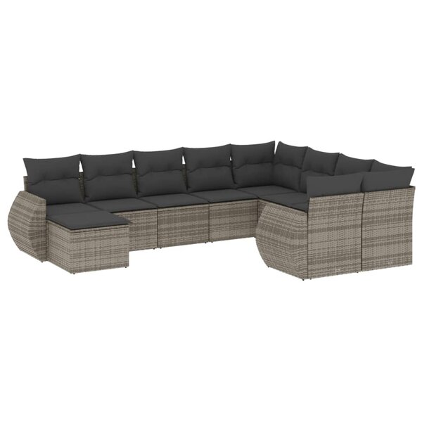 vidaXL Salon de jardin avec coussins 10 Pièces gris résine tressée