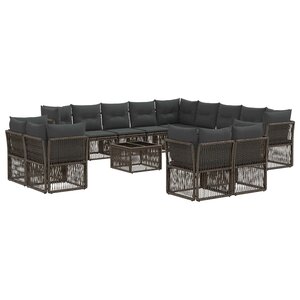 vidaXL Ensemble de canapé de jardin 14 Pièces Gris polyrotin