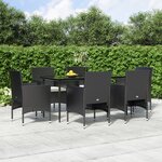 vidaXL Ensemble à manger de jardin avec coussins 7 Pièces Noir