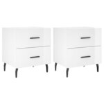 vidaXL Tables de chevet 2 Pièces blanc brillant 40x35x47 5 cm