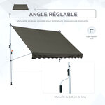 Store banne manuel rétractable 3L x 1 5l m inclinaison et hauteur réglable installation rapide métal alu polyester anti-UV gris