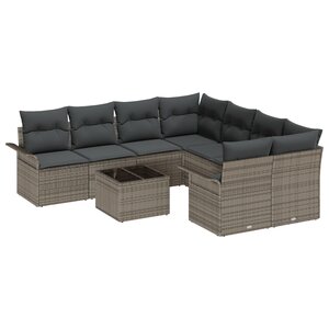 vidaXL Ensemble de Canapés de Jardin 9 Pièces avec Coussins Gris en Poly Rattan