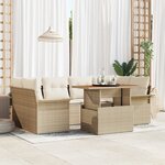 vidaXL Ensemble de canapé de jardin 7 pièces avec coussins Beige Poly Rotin Acacia