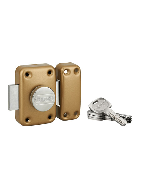 THIRARD - Verrou à bouton Transit 2 pour porte d'entrée  cylindre 45mm  4 clés  époxy or - THIRARD