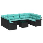 vidaXL Ensemble de canapé de jardin 10 Pièces Noir Poly rotin