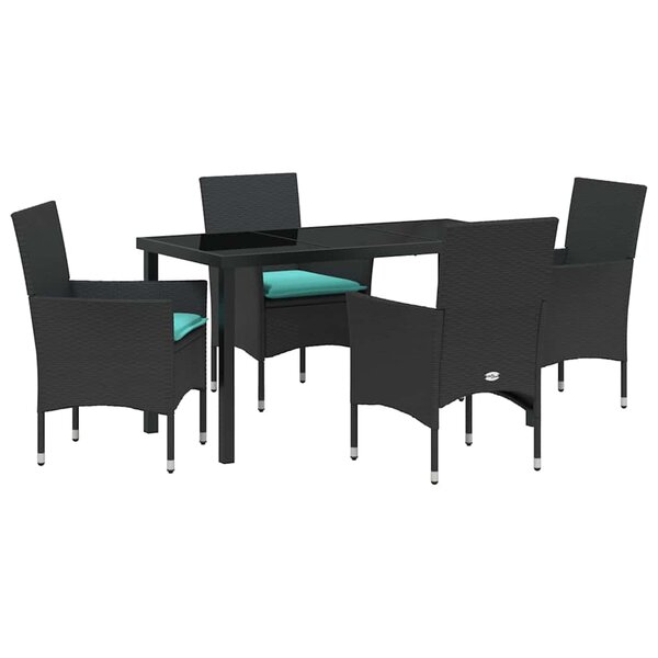 vidaXL Ensemble table et chaises avec coussin 5 Pièces Noir Rotin PE