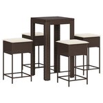 vidaXL Ensemble de bar de jardin avec coussins 5 Pièces marron poly rotin