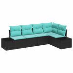 vidaXL Ensemble de canapé de jardin avec coussin 5 Pièces Noir polyrotin