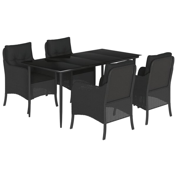 vidaXL Ensemble à manger de jardin coussins 5Pièces Noir Résine tressée