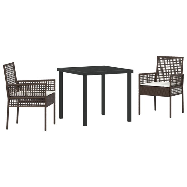 vidaXL Ensemble de Salle à Manger de Jardin 3 pièces avec coussins en poly rattan marron