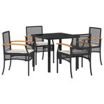 vidaXL Ensemble de salle à manger de jardin   5 pièces  avec coussins en poly raton noir