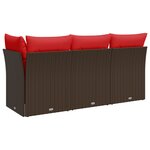 vidaXL Canapé de jardin avec coussins 3 places en résine tressée marron