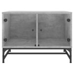 vidaXL Table basse avec portes en verre gris béton 68 5x50x50 cm