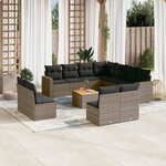 vidaXL Salon de jardin avec coussins 12 Pièces gris résine tressée