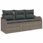vidaXL Ensemble de canapé de jardin avec coussin 3 Pièces Gris polyrotin
