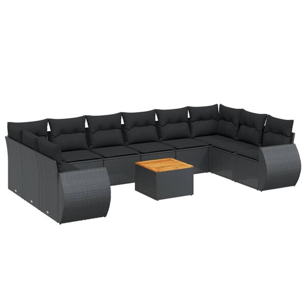 vidaXL Salon de jardin 11 Pièces avec coussins noir résine tressée