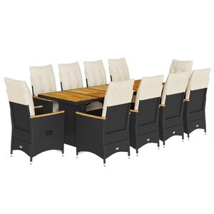 vidaXL Ensemble de bistro de jardin 11 Pièces coussins noir poly rotin