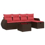 vidaXL Salon de jardin 6 Pièces avec coussins marron résine tressée