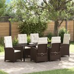 vidaXL Set de dîner de jardin de 7 pièces avec coussins marron en rattan poly