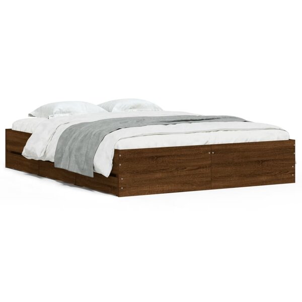 vidaXL Cadre de lit et tiroirs chêne marron 140x200 cm bois ingénierie