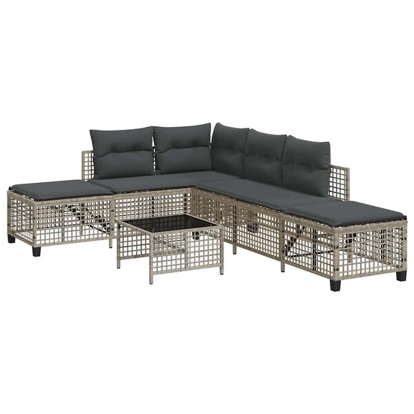 vidaXL Salon de jardin d'angle avec coussins 3 Pièces gris clair rotin