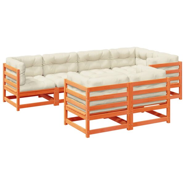 vidaXL Salon de jardin 7 Pièces avec coussins cire marron bois pin massif