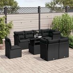 vidaXL Salon de jardin 9 Pièces avec coussins noir résine tressée