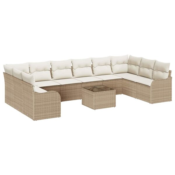 vidaXL Ensemble de canapé de jardin 11 Pièces Beige  blanc Poly rotin